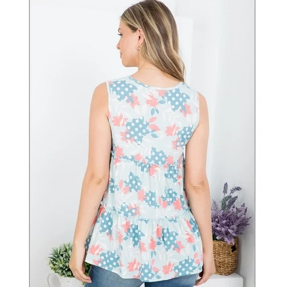 Perfect Peach Plus size floral print pull merrow tank top mint - Picture 2 of 11